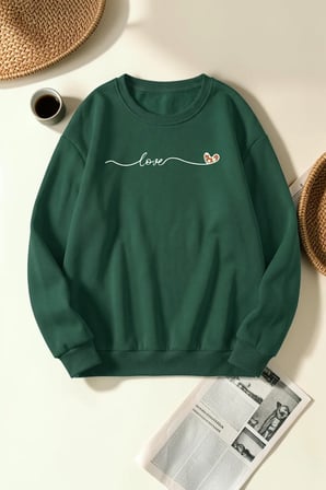 Unisex Sonsuz Aşk Baskılı Bisiklet Yaka Sweatshirt