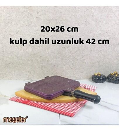 Meşeler Ocak Üstü Granit Döküm El Tost ve Çok Amaçlı Grill Tava 26 cm