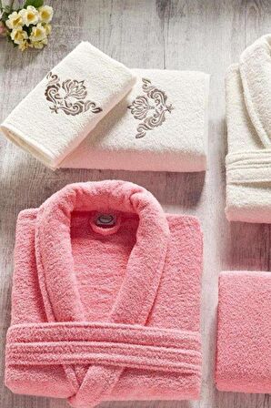 Ardora Bukle Aile Bornoz Takımı Nar Çiçeği Krem