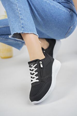 Muggo Alpha Garantili Kadın Ortopedik Günlük Bağcıklı Fermuarlı Şık Tarz ve Rahat Sneaker Spor Ayakkabı