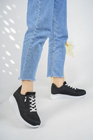 Muggo Alpha Garantili Kadın Ortopedik Günlük Bağcıklı Fermuarlı Şık Tarz ve Rahat Sneaker Spor Ayakkabı