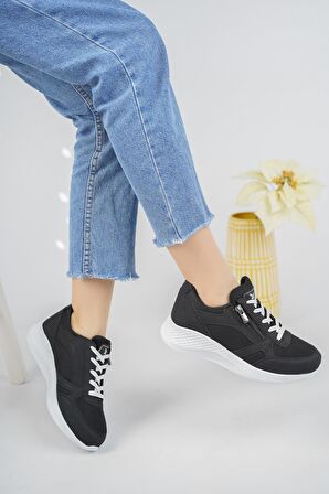Muggo Alpha Garantili Kadın Ortopedik Günlük Bağcıklı Fermuarlı Şık Tarz ve Rahat Sneaker Spor Ayakkabı