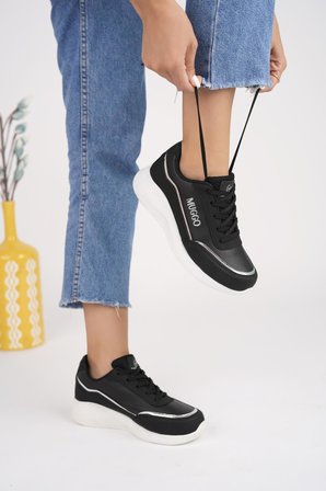 Muggo Happy Garantili Kadın Ortopedik Günlük Bağcıklı Şık Rahat Sneaker Spor Ayakkabı