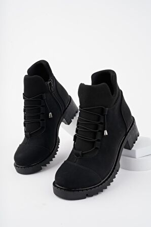 Muggo MOLDE Garantili Kadın Streç Lastik Bağcıklı Fermuarlı Bot