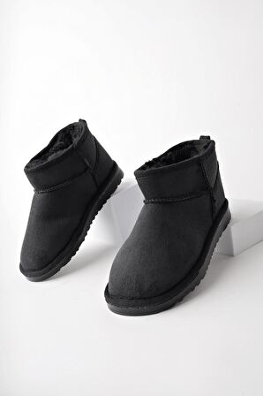 Muggo SNOW Garantili Unisex Çocuk Kalın Taban İçi Tüylü Günlük Mini Yarım Bot