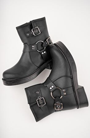 Muggo OSHO Garantili Fermuarlı Kemer Detaylı Kadın Kışlık Bot