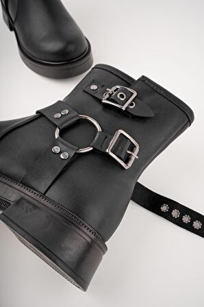 Muggo OSHO Garantili Fermuarlı Kemer Detaylı Kadın Kışlık Bot