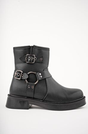 Muggo OSHO Garantili Fermuarlı Kemer Detaylı Kadın Kışlık Bot