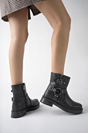 Muggo OSHO Garantili Fermuarlı Kemer Detaylı Kadın Kışlık Bot