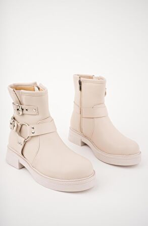 Muggo OSHO Garantili Fermuarlı Kemer Detaylı Kadın Kışlık Bot