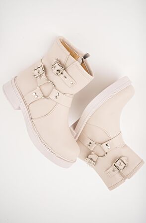 Muggo OSHO Garantili Fermuarlı Kemer Detaylı Kadın Kışlık Bot