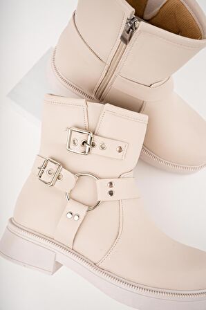 Muggo OSHO Garantili Fermuarlı Kemer Detaylı Kadın Kışlık Bot