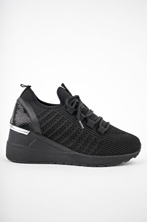 Muggo TYRA Garantili Kadın Ortopedik Yüksek Taban Günlük Bağcıklı Triko Sneaker Spor Ayakkabı