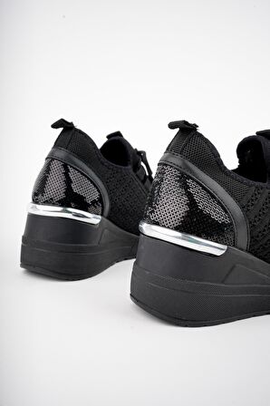 Muggo TYRA Garantili Kadın Ortopedik Yüksek Taban Günlük Bağcıklı Triko Sneaker Spor Ayakkabı