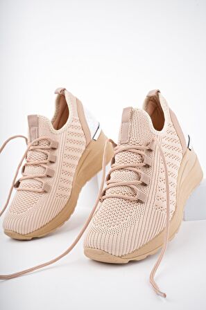 Muggo TYRA Garantili Kadın Ortopedik Yüksek Taban Günlük Bağcıklı Triko Sneaker Spor Ayakkabı