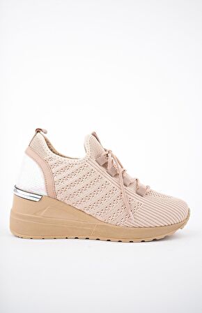 Muggo TYRA Garantili Kadın Ortopedik Yüksek Taban Günlük Bağcıklı Triko Sneaker Spor Ayakkabı