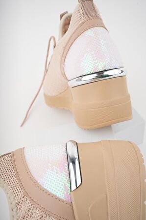 Muggo TYRA Garantili Kadın Ortopedik Yüksek Taban Günlük Bağcıklı Triko Sneaker Spor Ayakkabı