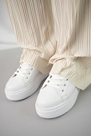 Muggo SAMBA Garantili Kadın Günlük Yüksek Taban Bağcıklı Sneaker Spor Ayakkabı