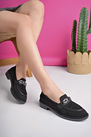 Muggo VİOLA Garantili Triko Metal Tokalı Kadın Loafer Günlük Ayakkabı