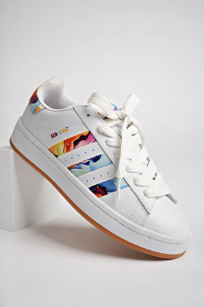 Muggo FLOWER Garantili Kadın Ortopedik Günlük Bağcıklı Yürüyüş Koşu Sneaker Spor Ayakkabı