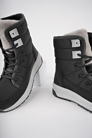 Muggo LOREN Garantili Kadın Tırtıklı Taban İçi Kürklü Bağcıklı Fermuarlı Yağmur ve Kar Botu