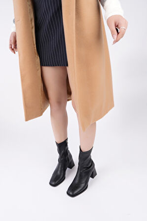 Muggo STORM Garantili Küt Burun Arkadan Fermuarlı Kadın Topuklu Bot