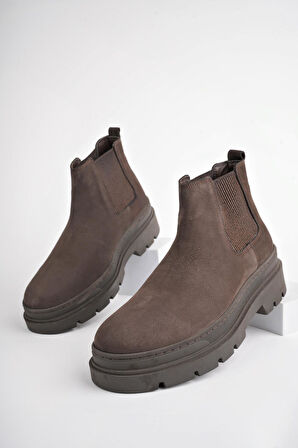 Muggo HARMONY Garantili Hakiki Deri Kalın Taban Erkek Chelsea Bot