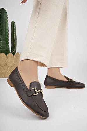 Muggo LİZA Garantili Metal Tokalı Kadın Loafer Günlük Ayakkabı