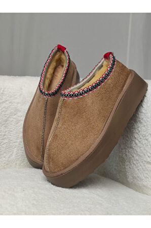 Muggo LİNG Garantili Kalın Taban Içi Tüylü Yuvarlak Burunlu Kadın Terlik