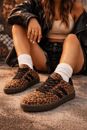 Muggo LEOPARD Garantili Kadın Ortopedik Günlük Bağcıklı Yürüyüş Leopar Desenli Sneaker Spor Ayakkabı