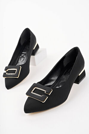 Muggo VENTİ Kalın Topuk Sivri Burun Tokalı Kadın Klasik Topuklu Ayakkabı