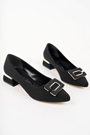 Muggo VENTİ Kalın Topuk Sivri Burun Tokalı Kadın Klasik Topuklu Ayakkabı