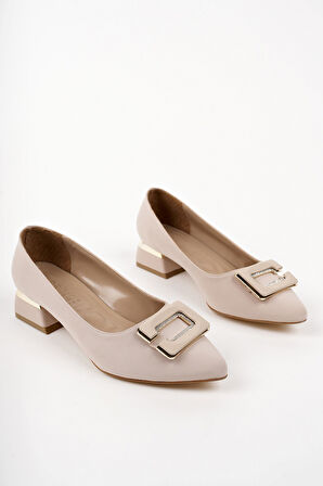 Muggo VENTİ Kalın Topuk Sivri Burun Tokalı Kadın Klasik Topuklu Ayakkabı