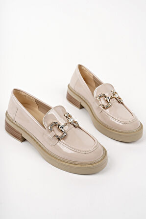 Muggo CARMENTA Kadın Loafer Kalın Taban Tokalı Günlük Casual Makosen Ayakkabı