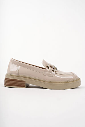 Muggo CARMENTA Kadın Loafer Kalın Taban Tokalı Günlük Casual Makosen Ayakkabı