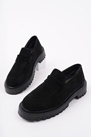 Muggo PARADİSE Hakiki Deri Kalın Taban Günlük Casual Makosen Kadın Loafer Ayakkabı