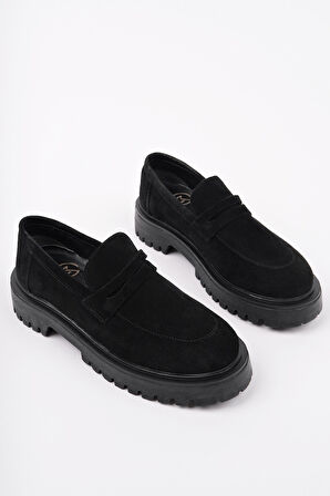 Muggo PARADİSE Hakiki Deri Kalın Taban Günlük Casual Makosen Kadın Loafer Ayakkabı