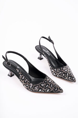 Muggo RASHİDA Kadın Sivri Burun Leopar Detaylı Arkası Açık Günlük Klasik Topuklu Abiye Ayakkabı