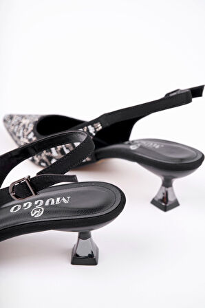 Muggo RASHİDA Kadın Sivri Burun Leopar Detaylı Arkası Açık Günlük Klasik Topuklu Abiye Ayakkabı