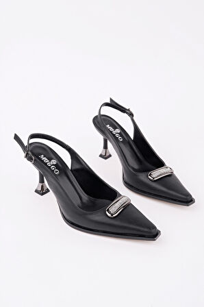 Muggo HEELS Arkası Açık Toka Detaylı Günlük Klasik Topuklu Kadın Stiletto Ayakkabı