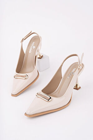 Muggo HEELS Arkası Açık Toka Detaylı Günlük Klasik Topuklu Kadın Stiletto Ayakkabı