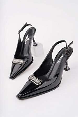 Muggo HEELS Arkası Açık Toka Detaylı Günlük Klasik Topuklu Kadın Stiletto Ayakkabı