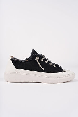 Muggo DAMSEL Bağcıklı Taşlı Kadın Günlük Denim Sneaker Spor Ayakkabı