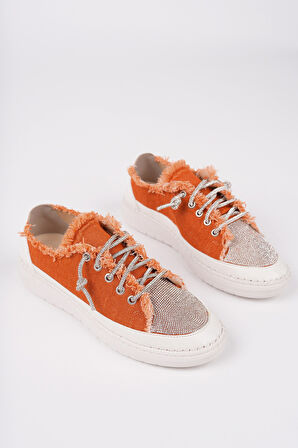 Muggo DAMSEL Bağcıklı Taşlı Kadın Günlük Denim Sneaker Spor Ayakkabı