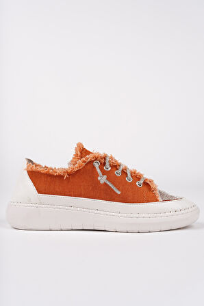 Muggo DAMSEL Bağcıklı Taşlı Kadın Günlük Denim Sneaker Spor Ayakkabı