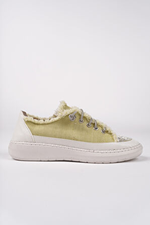Muggo DAMSEL Bağcıklı Taşlı Kadın Günlük Denim Sneaker Spor Ayakkabı