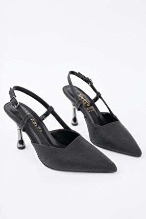 Muggo JESİ Sivri Burun Arkası Açık Günlük Klasik Kadın Topuklu Ayakkabı