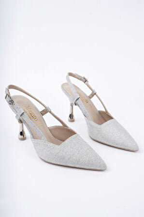 Muggo JESİ Sivri Burun Arkası Açık Günlük Klasik Kadın Topuklu Ayakkabı