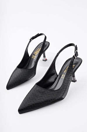 Muggo SUNG Sivri Burun Arkası Açık Günlük Klasik Kadın Topuklu Ayakkabı