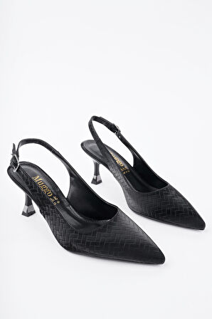 Muggo SUNG Sivri Burun Arkası Açık Günlük Klasik Kadın Topuklu Ayakkabı